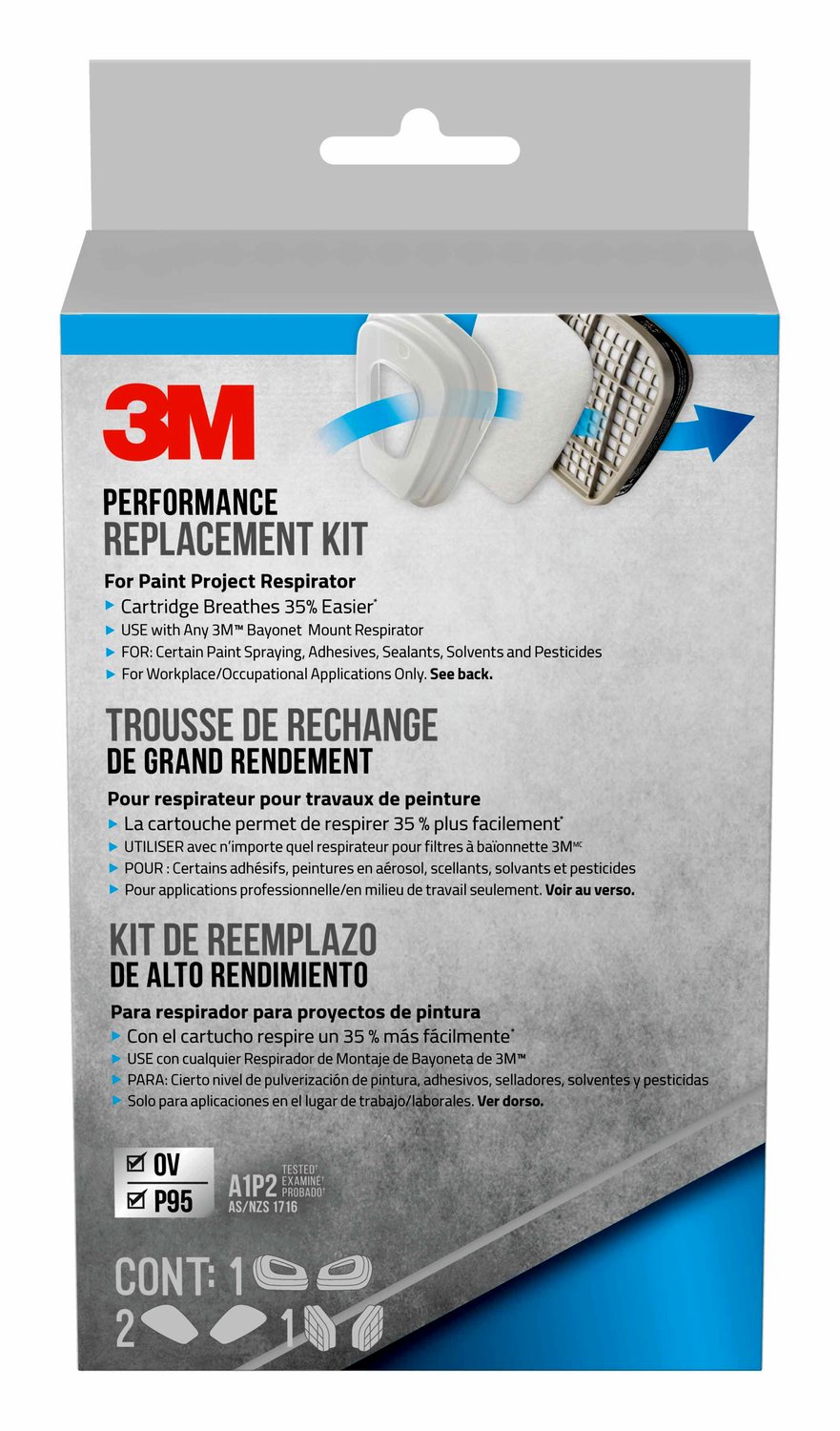 7100159397 - 3M Performance Replacement Kit for the Paint Project Respirator OV/P95,
6023P1-DC-THD, 1 kit/pack, 5 packs/case