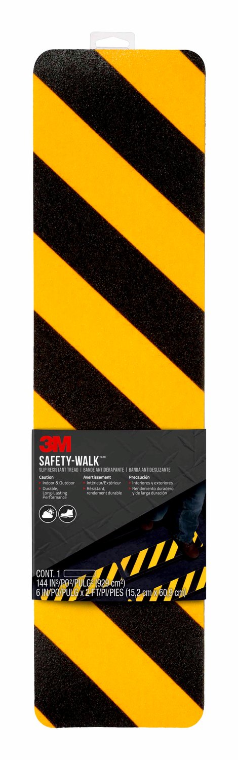 7100158269 - 3M Safety-Walk Slip-Resistant Tread, 613BY-T6X24, Black/Yellow Stripe, 6 in x 2 ft