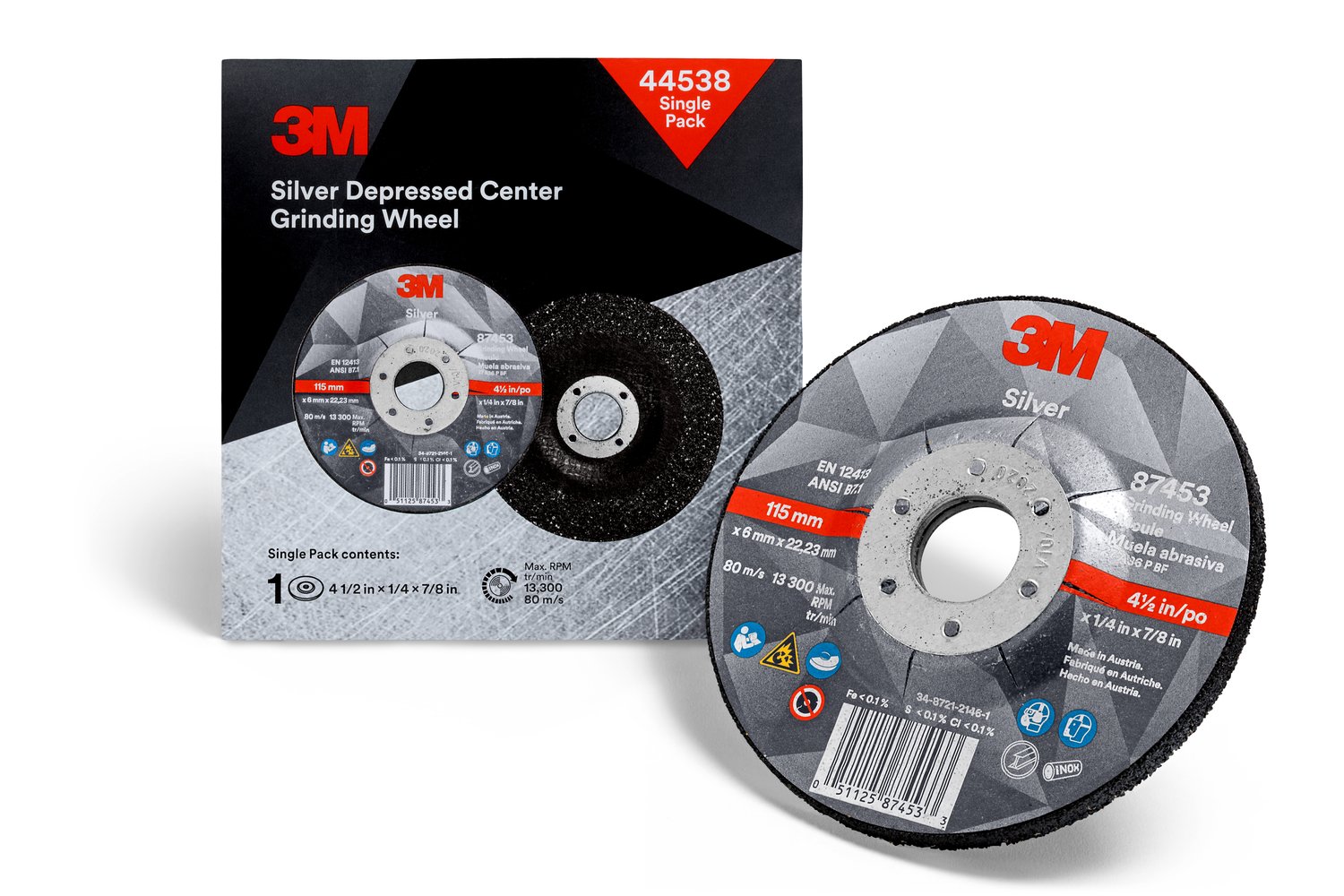 7100147339 - 3M Silver Depressed Center Grinding Wheel, 44538, T27, 4.5 in x 1/4 in
x 7/8 in, Single Pack, 10 ea/Case