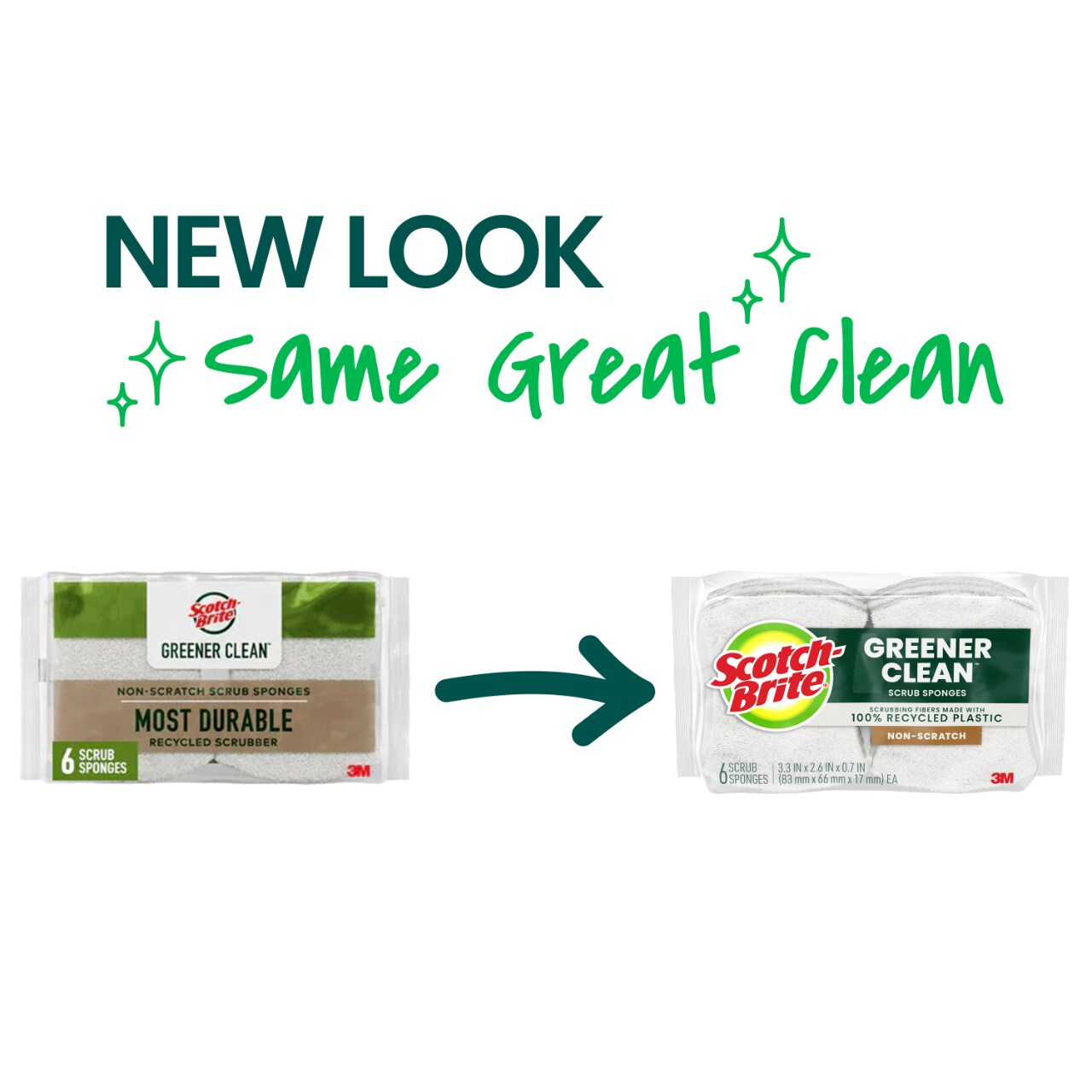 7100332142 - Scotch-Brite Greener Clean Non-Scratch Scrub Sponge 97033-UG, 3 each/pack, 8 packs/case