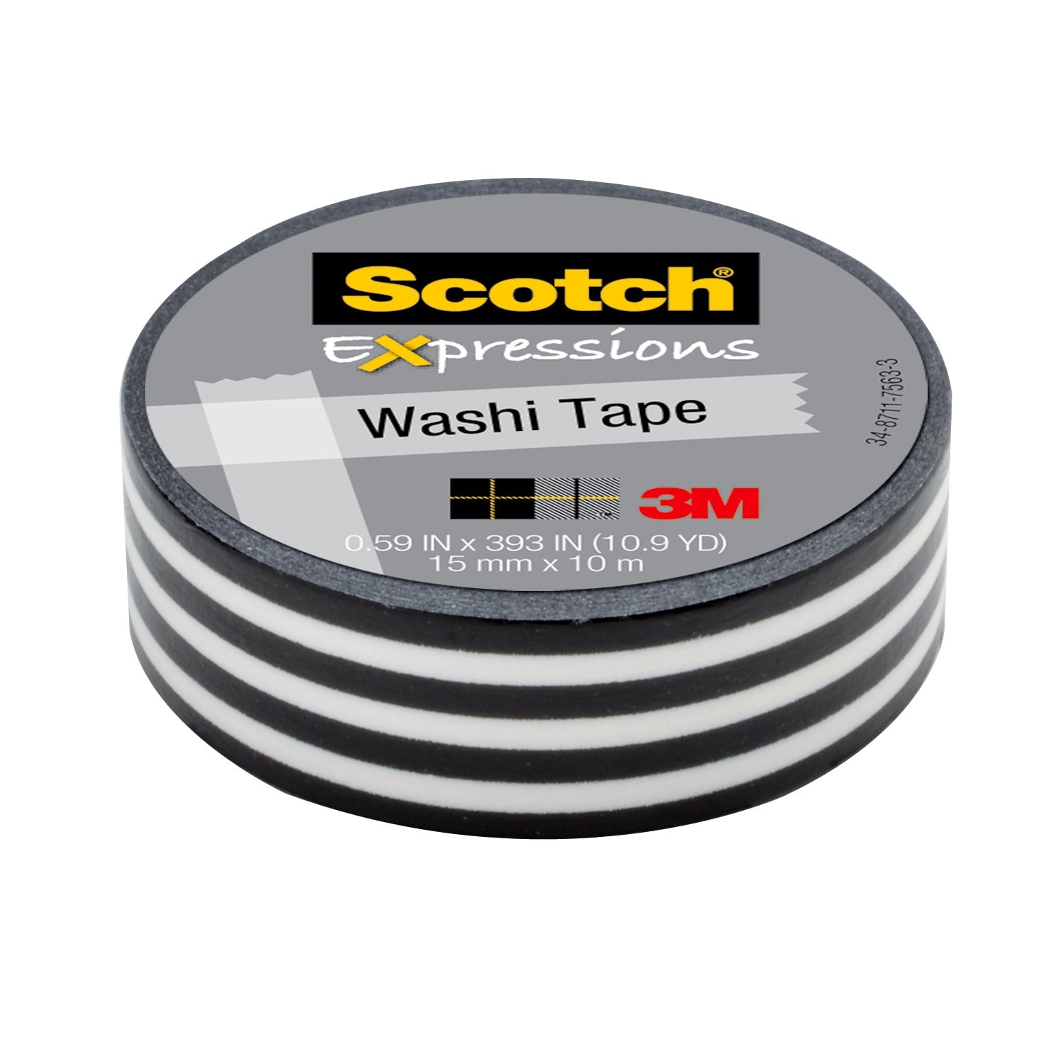 7100024393 - Scotch Expressions Washi Tape C314-P43, .59 in x 393 in (15 mm x 10 m) Black Stripe