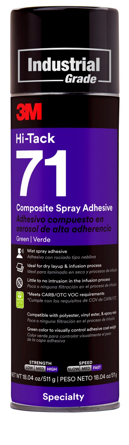 7010412264 - 3M Hi-Tack Composite Spray Adhesive 71, Green, 24 fl oz (Net Wt 18.04 oz), 12 Can/Case