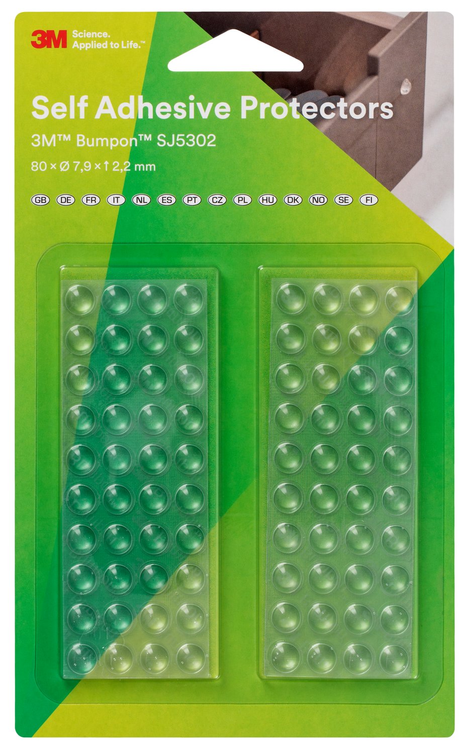 7100145660 - 3M Bumpon SJ5302Bl Elastic Buffer Mini-Pack, Transparent, 80 Pieces,
7.9 x 2.2 mm, 18 Pack/Case