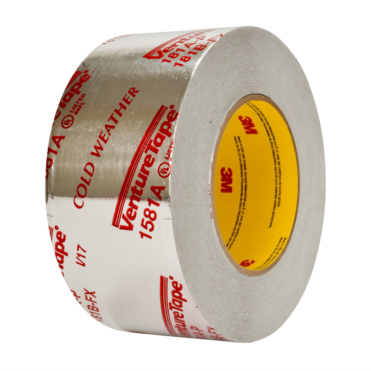 7100043830 - 3M Venture Tape UL181A-P Aluminum Foil Tape 1581A, Silver, 2 1/2 in x 60 yd, 2 mil, 20 Rolls/Case