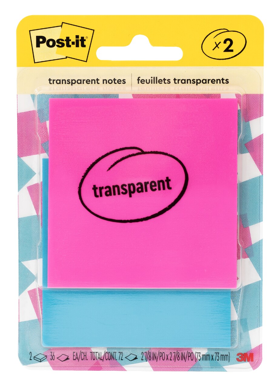 7100332135 - Post-it Transparent Notes 600-2COL, Pink, Blue, 2 7/8 x 2 7/8 in, 24 Pack/Case
