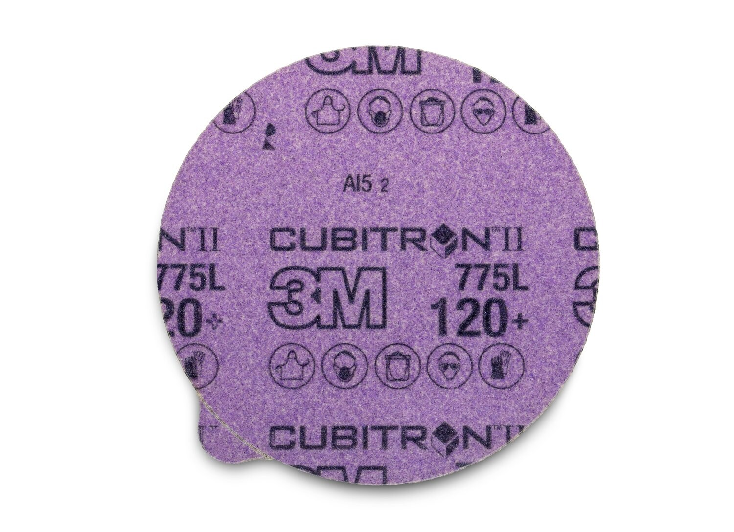 7100045867 - 3M Cubitron II Stikit Film Disc 775L, 120+, 6 in x NH, Linered w/Tab,
Die 600Z, 50/Carton, 250 ea/Case