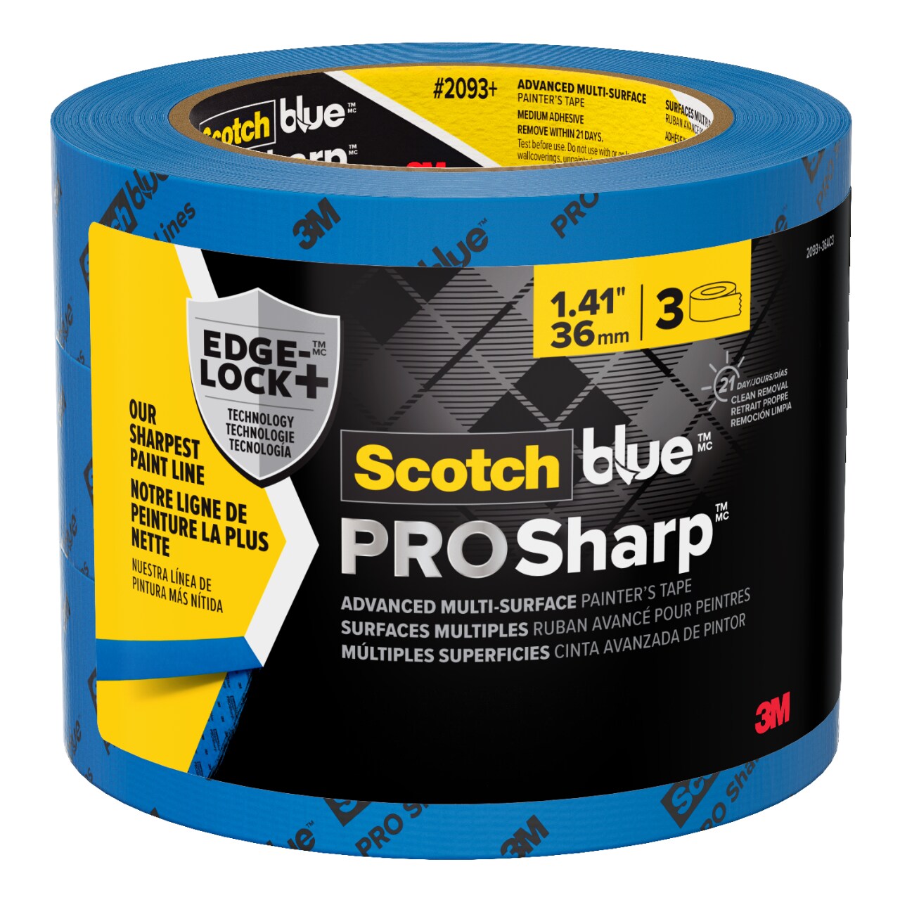 7100342857 - ScotchBlue PROSharp Painter's Tape 2093+-36AC3, 1.41 in x 60 yd (36mm x 54.8m), 3 rolls/pack