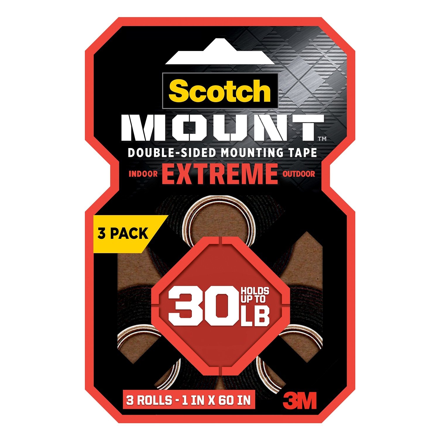 7100217207 - Scotch-Mount Extreme Double-Sided Mounting Tape 414H-3PK-DC, 1 in x 60 in (2.54 cm x 1.52 m), 3 Pack