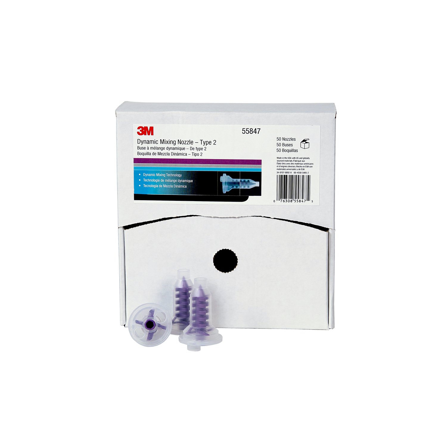 7000119977 - 3M Dynamic Mixing System Nozzle 55847, Purple for adhesives and sealers, 50/Bag, 6 Bags/Case