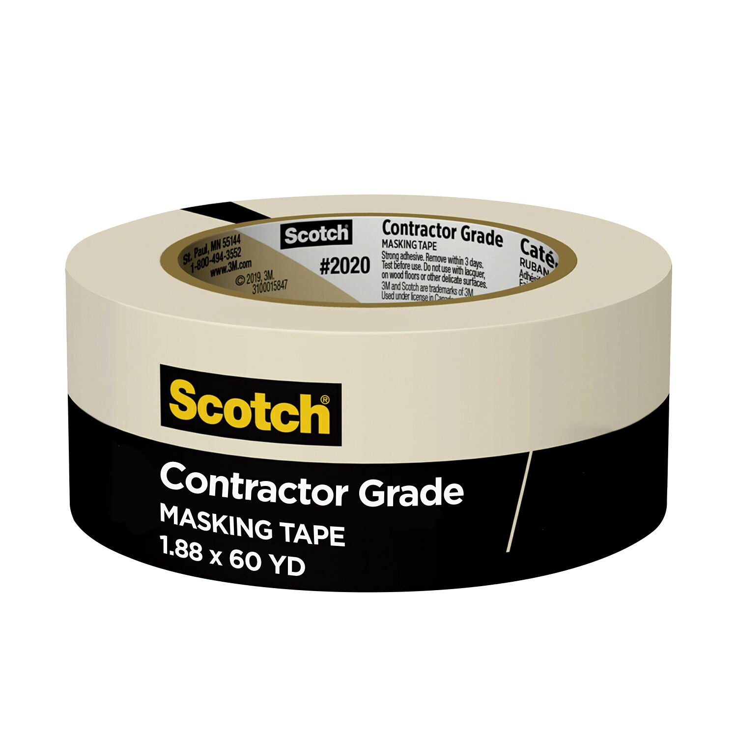 7000126653 - Scotch Contractor Grade Masking Tape 2020-48TR-BK, 1.88 in X 60.1 yd (48 mm x 55 m), BULK