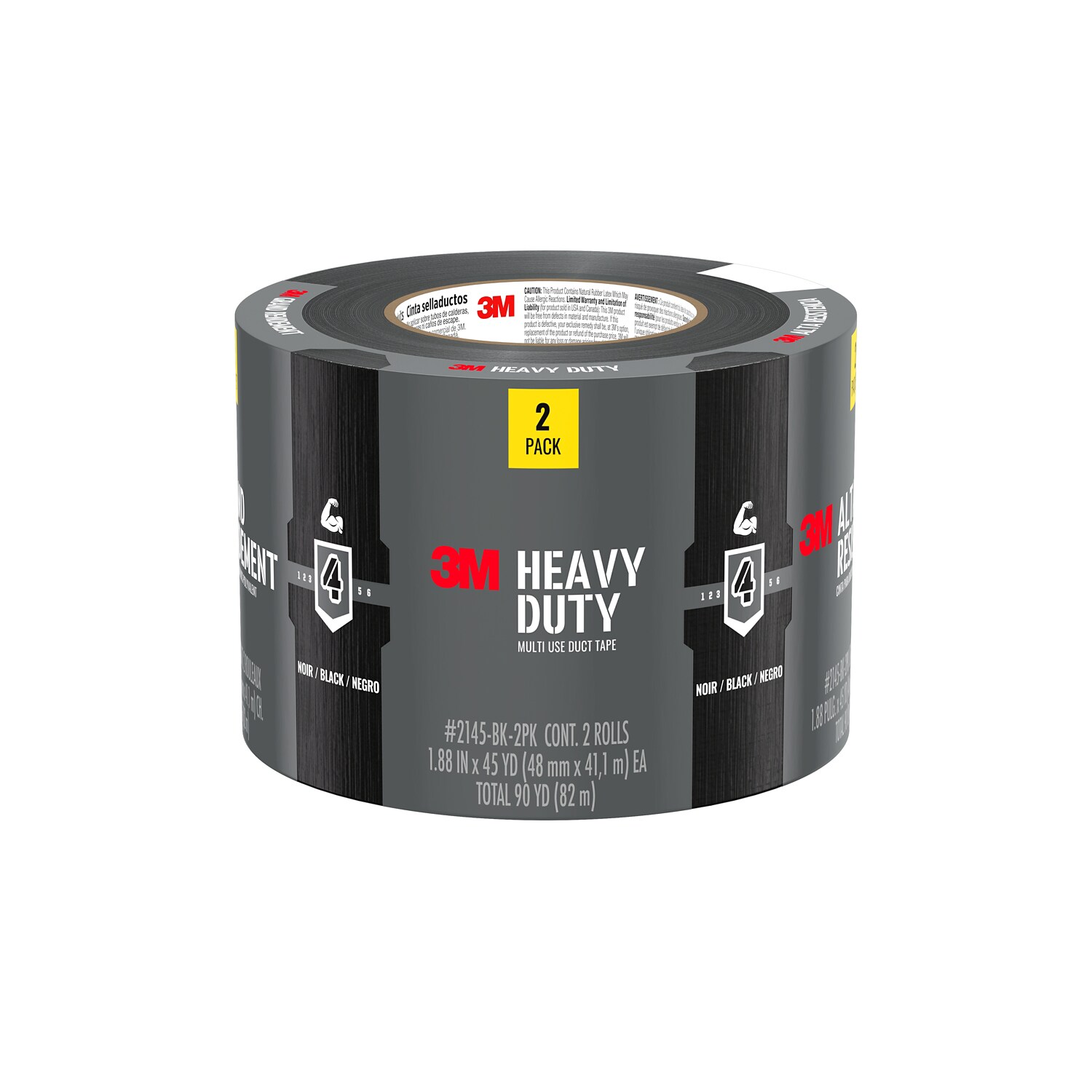 7100329754 - 3M Heavy Duty Duct Tape Black 2145-BK-2PK, 1.88in x 45yd (48mm x 41.1m), 2 Roll/Pack