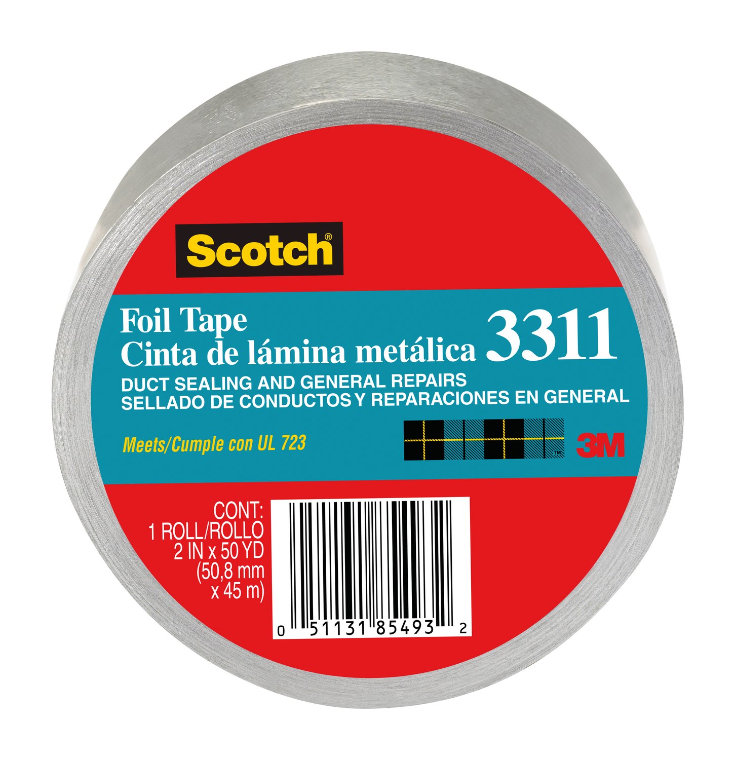 7010340408 - Scotch Foil Tape 3311-50A, 2.0 in x 50 yd (50.8 mm x 45 m)