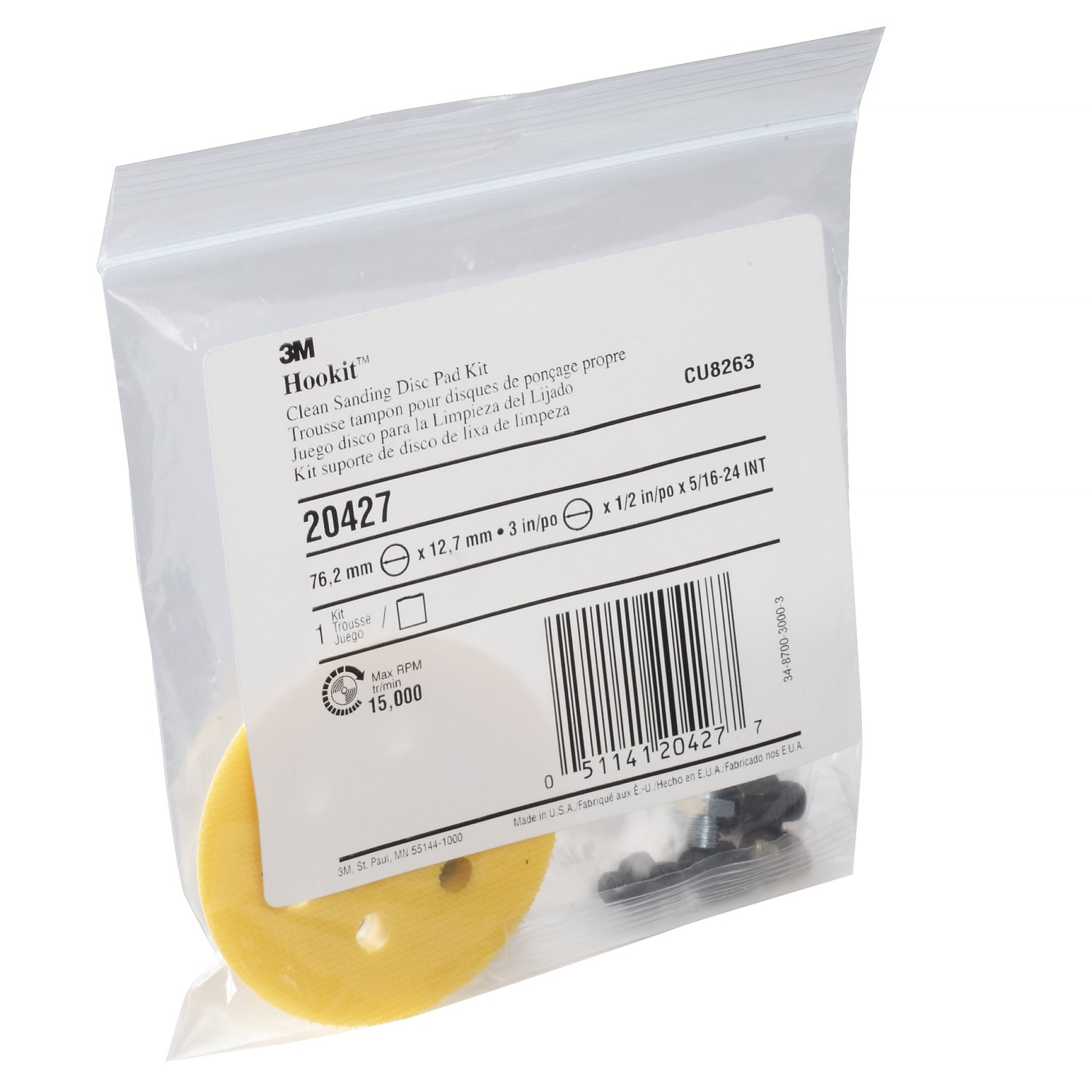 7000045008 - 3M Clean Sanding Disc Pad Kit 20427, 3 in, 5 Kits/Case