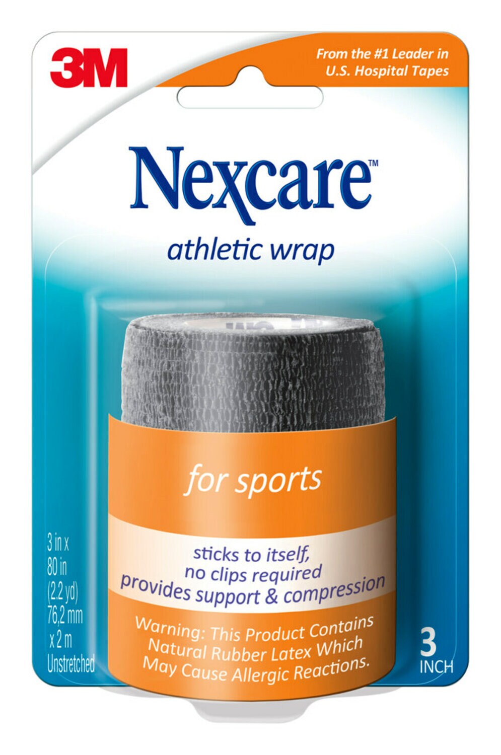 7100279959 - Nexcare No Hurt Wrap NHBK-3, 3 in x 2.2 yd (76.2 mm x 2 m) unstretched, Black