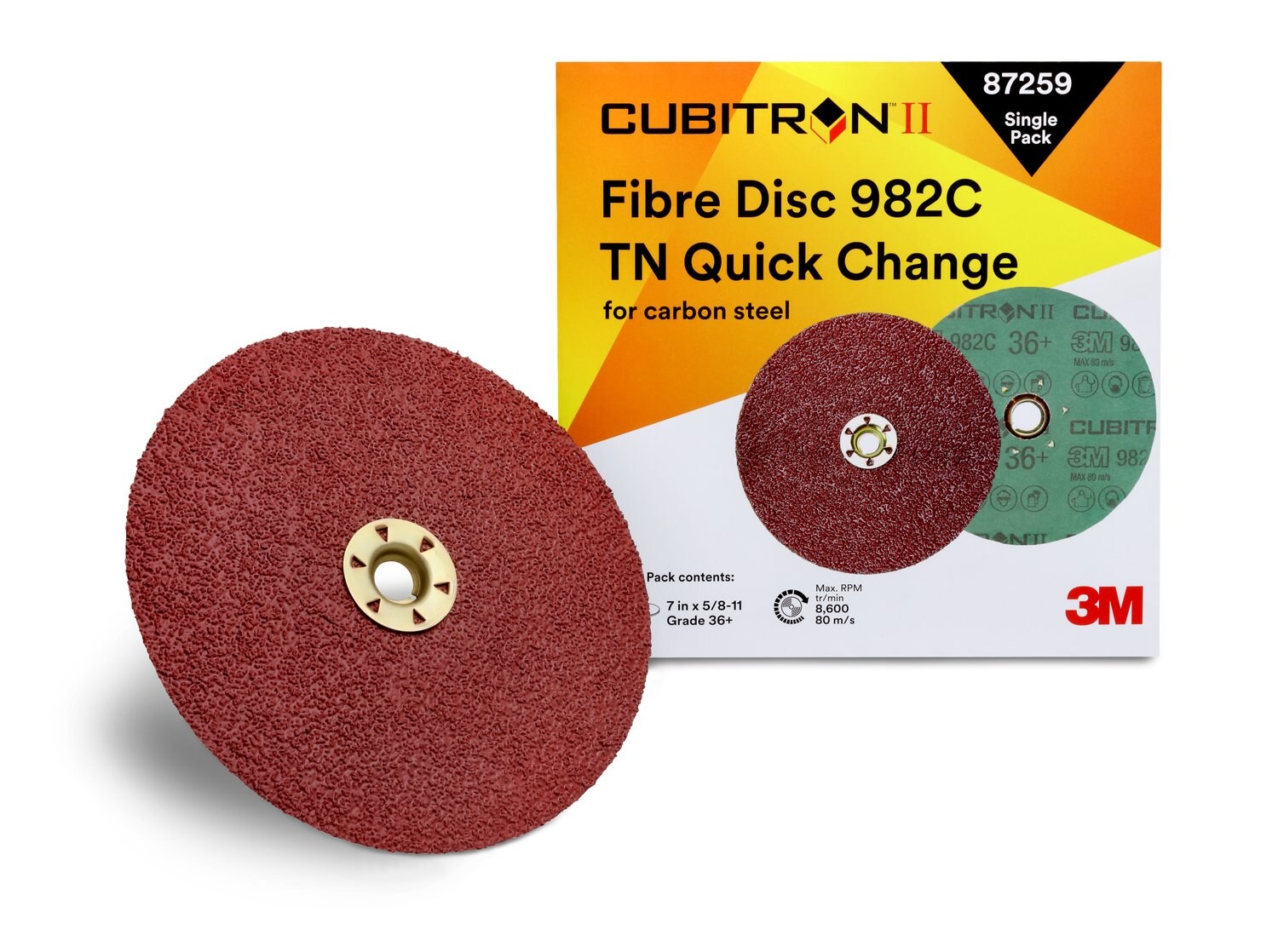 7010363648 - 3M Cubitron II Fibre Disc 982C, 36+, TN Quick Change, 7 in, Die TN700BB, Trial Pack, 10 ea/Case