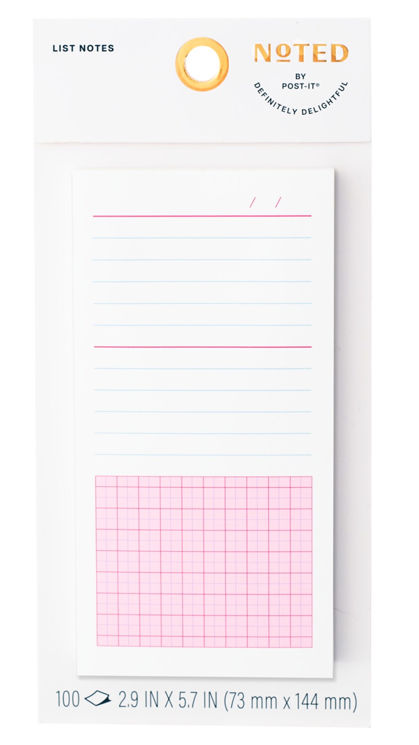 7100364442 - Post-it Noted List Notes NTD11-36-4, White Pink, 2.9 in x 5.7in (73.6 mm x 144.7 mm)