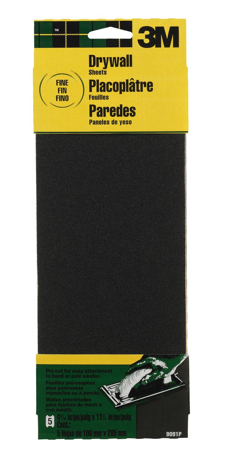 7010341447 - 3M Drywall Sanding Sheets 9091DC-NA, Fine grit, 4 3/16 in x 11 1/4 in,  5/Pack, 20 Pack/Case