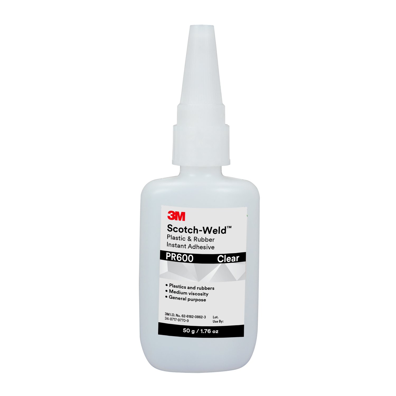 7100039244 - 3M Scotch-Weld Plastic & Rubber Instant Adhesive PR600, Clear, 50 Gram, 10/Case