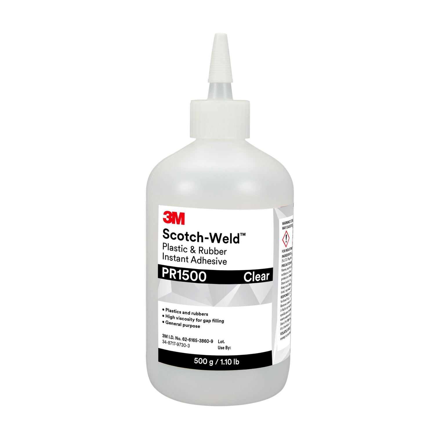 7100039203 - 3M Scotch-Weld Plastic & Rubber Instant Adhesive PR1500, Clear, 500 Gram, 1 Bottle/Case