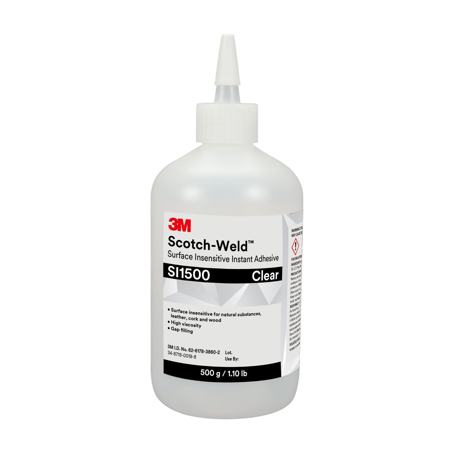 7100039243 - 3M Scotch-Weld Surface Insensitive Instant Adhesive SI1500, Clear, 500 Gram, 1/Case