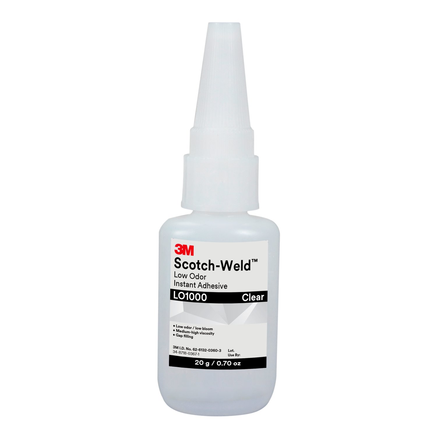 7100039269 - 3M Scotch-Weld Low Odor Instant Adhesive LO1000, Clear, 20 Gram Bottle, 10/case