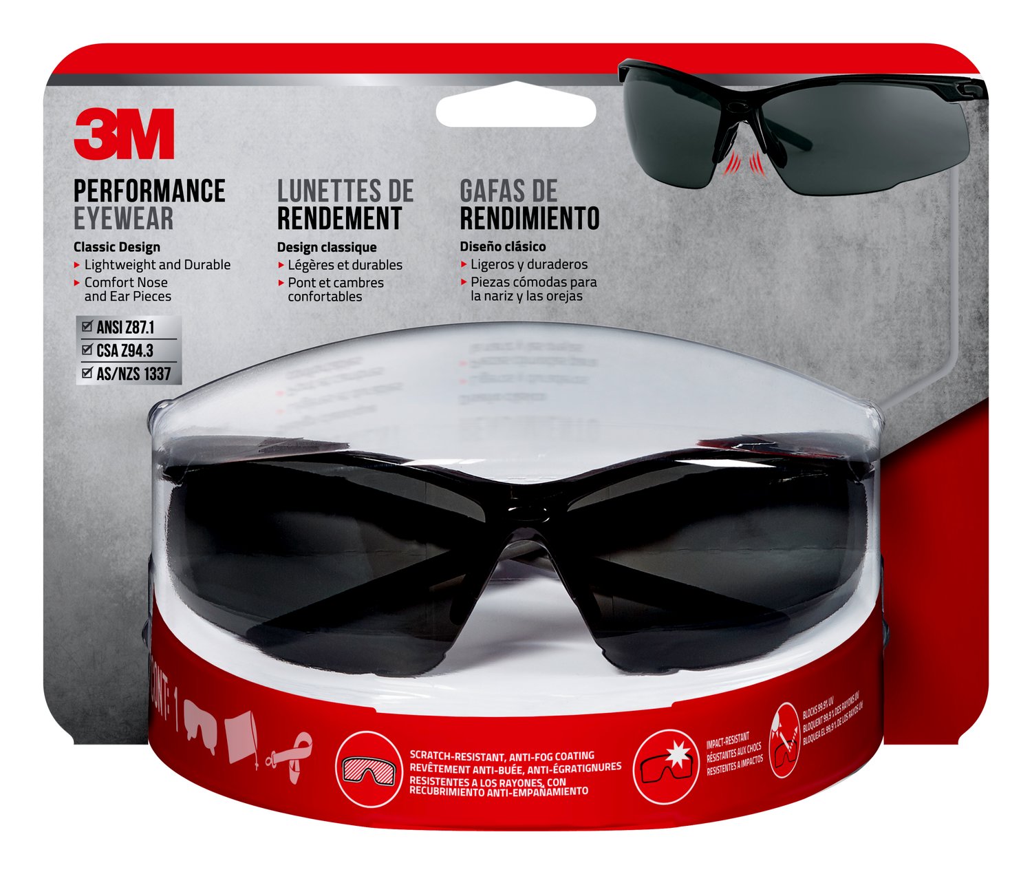 7100166636 - 3M Performance Eyewear Anti-Fog, 47070H1-DC, Black/Gray, Clear Lens,
4/Case