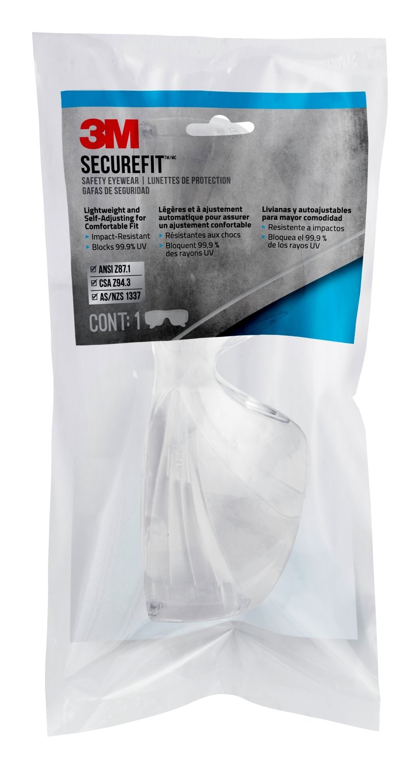 7100259347 - 3M SecureFit 200 Eyewear, SF200P1-DC, Clear, Clear Lens, Anti-Fog, 6/case