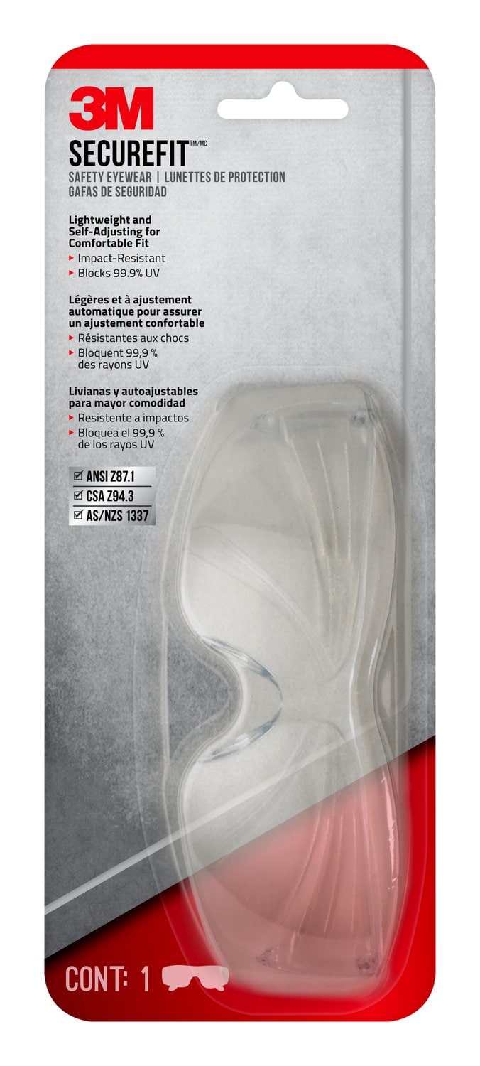 7100259885 - 3M SecureFit 200 Eyewear, SF200H1-DC, Clear, Clear Lens, Anti-Fog, 6/case