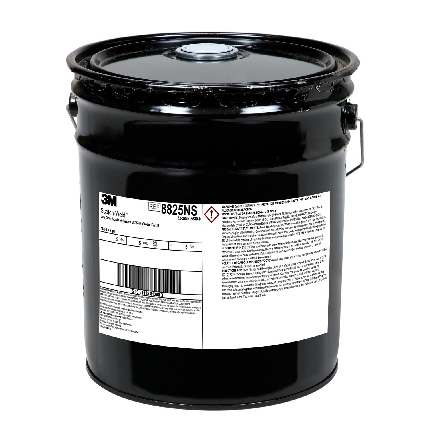 7100067291 - 3M Scotch-Weld Low Odor Acrylic Adhesive 8825NS, Green, Part B, 5
Gallon (Pail), Drum