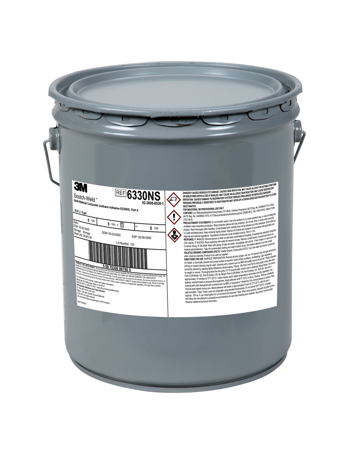 7100143961 - 3M Scotch-Weld Multi-Material Composite Urethane Adhesive 6330NS, Green, Part A, 5 Gallon (Pail), Drum