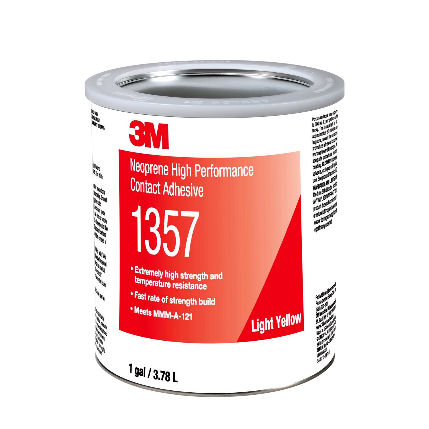 7000046325 - 3M Neoprene High Performance Contact Adhesive 1357, Light Yellow, 1 Gallon, 4 Can/Case