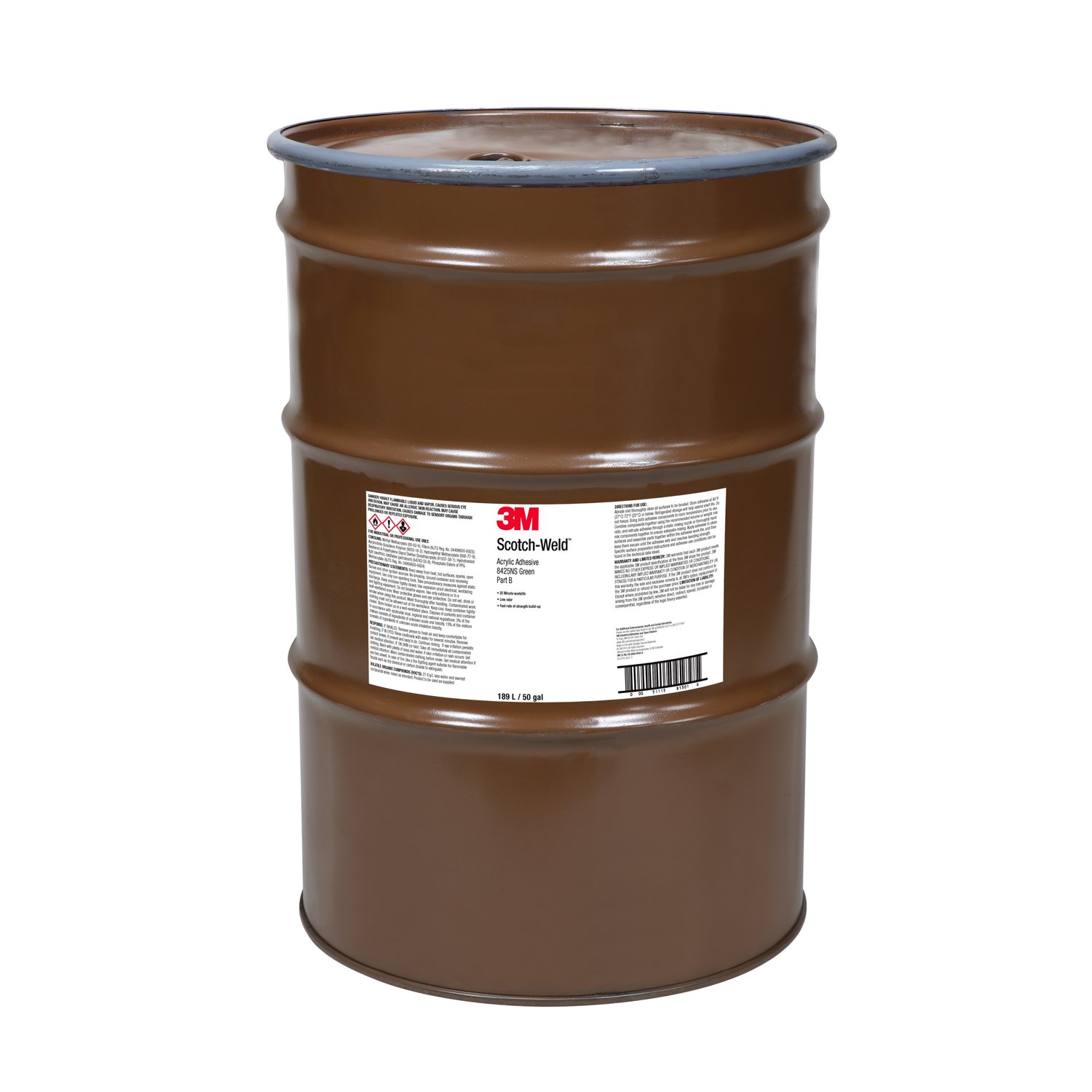 7100084535 - 3M Scotch-Weld Acrylic Adhesive 8425NS, Green, Part B, 55 Gallon (50
Gallon Net), Drum