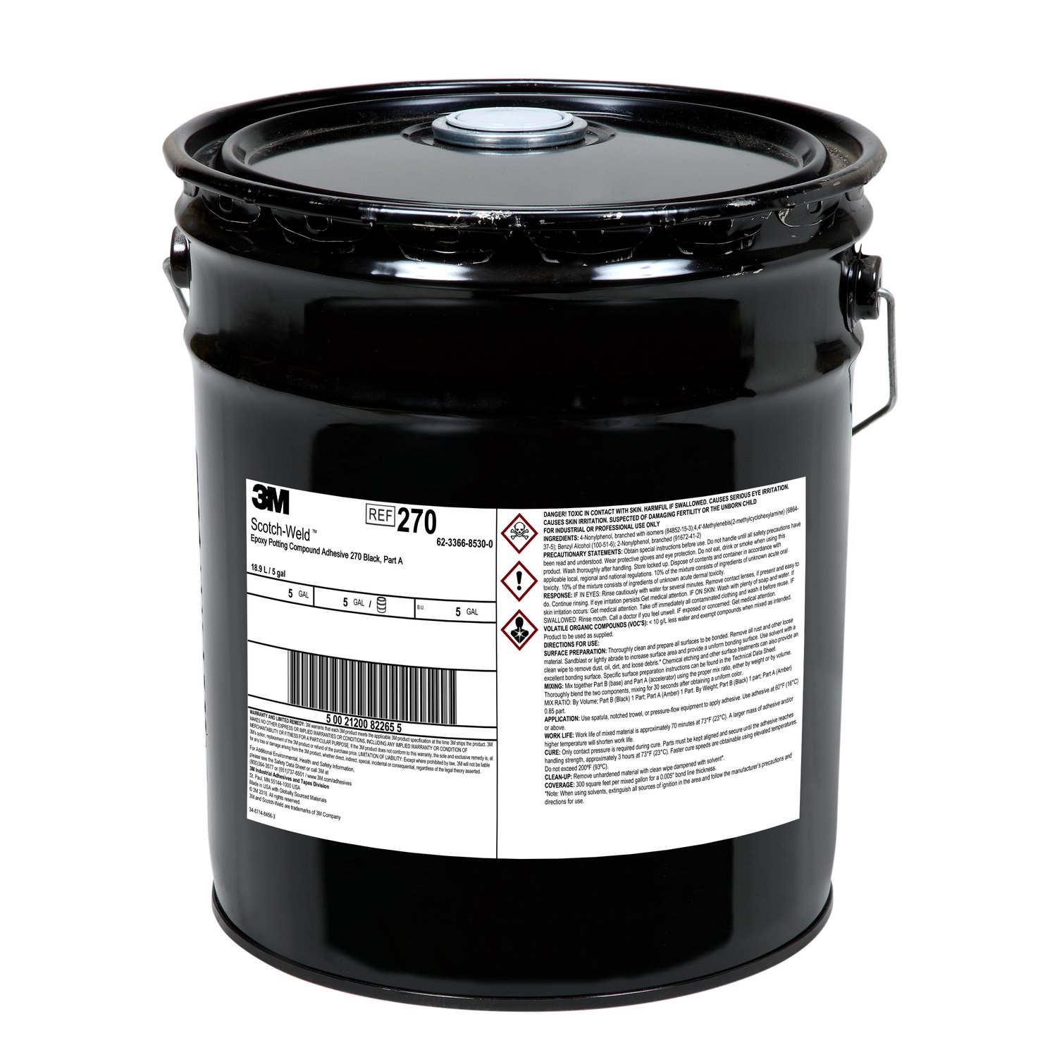 7000046463 - 3M Scotch-Weld Epoxy Potting Compound 270, Black, Part A, 5 Gallon
(Pail), 1 Can/Drum