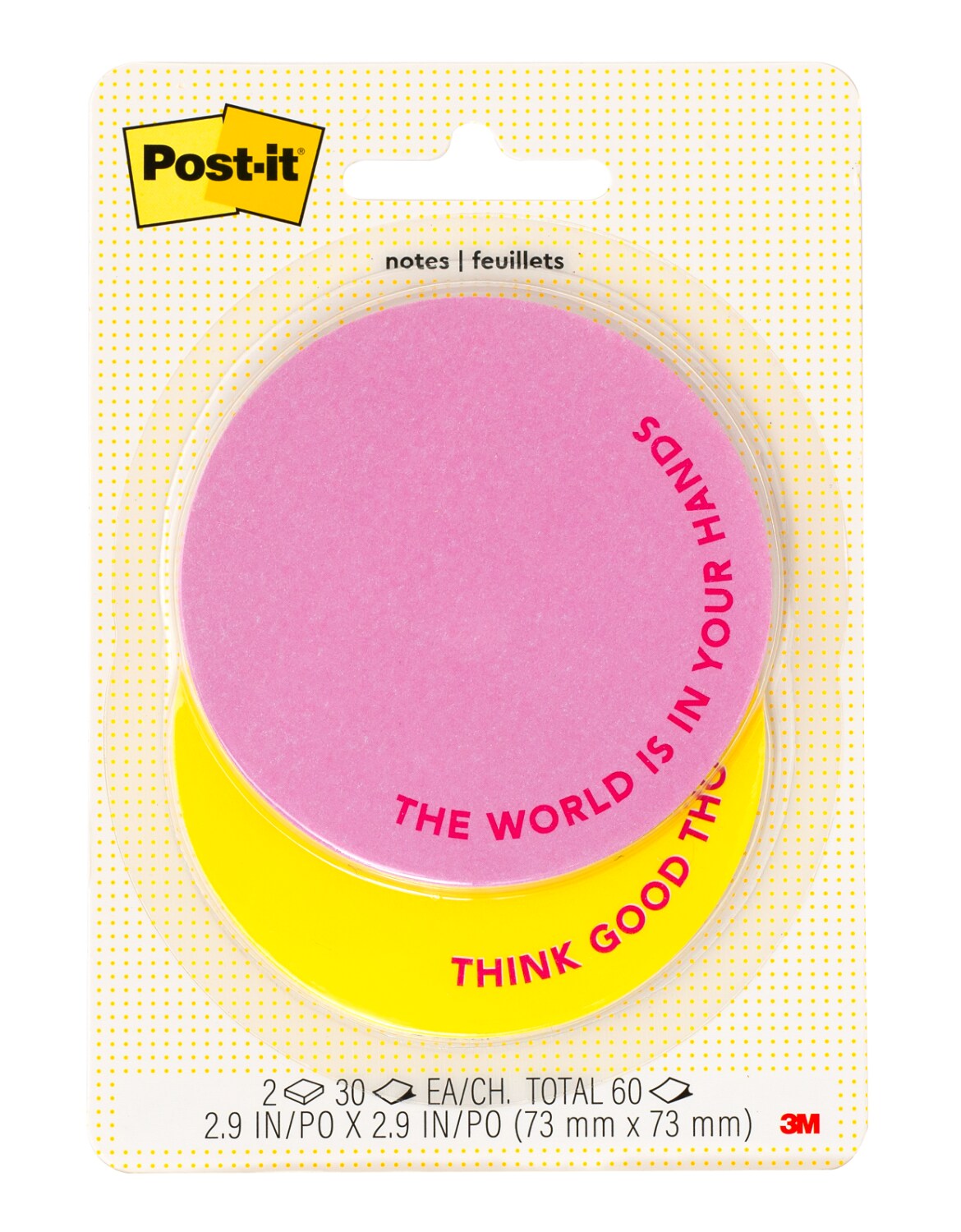 7100379359 - Post-it Circle Die Cut Notes W25-CS-1, Pink-Yellow, 2.9 in x 2.9in (73mmx73mm), two pads, 60 total sheets