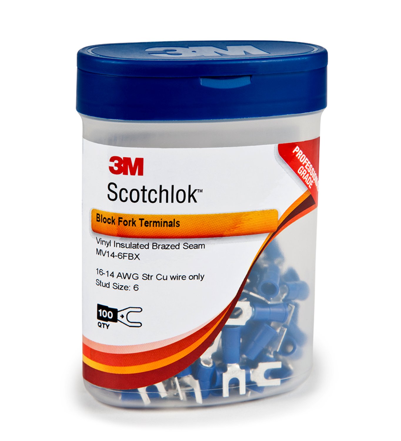 7000133284 - 3M Scotchlok Fork Nylon Insulated, 100/bottle, MNG14-6FX, wider-tongue design for use on free-standing studs, 500/Case