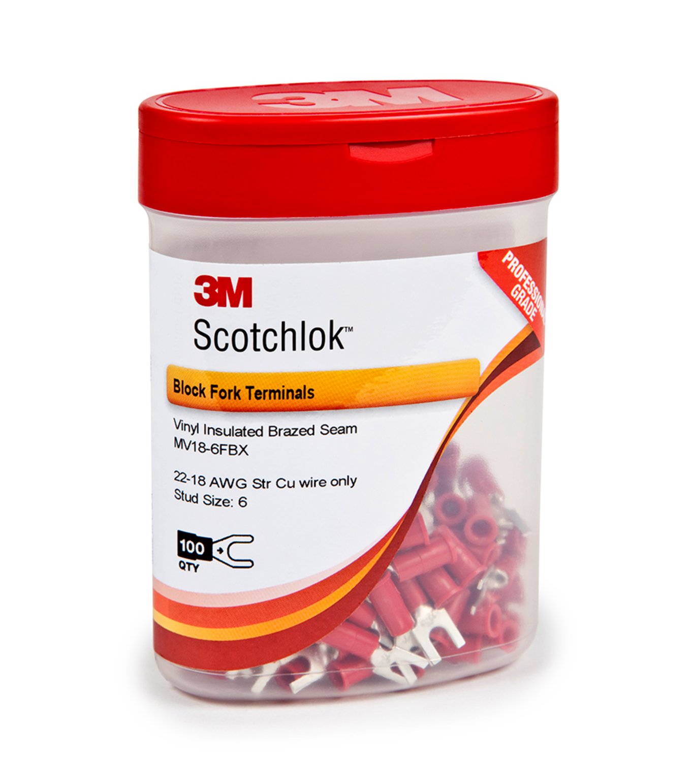 7000133277 - 3M Scotchlok Fork Nylon Insulated, 100/bottle, MNG18-6FX, wider-tongue design for use on free-standing studs, 500/Case