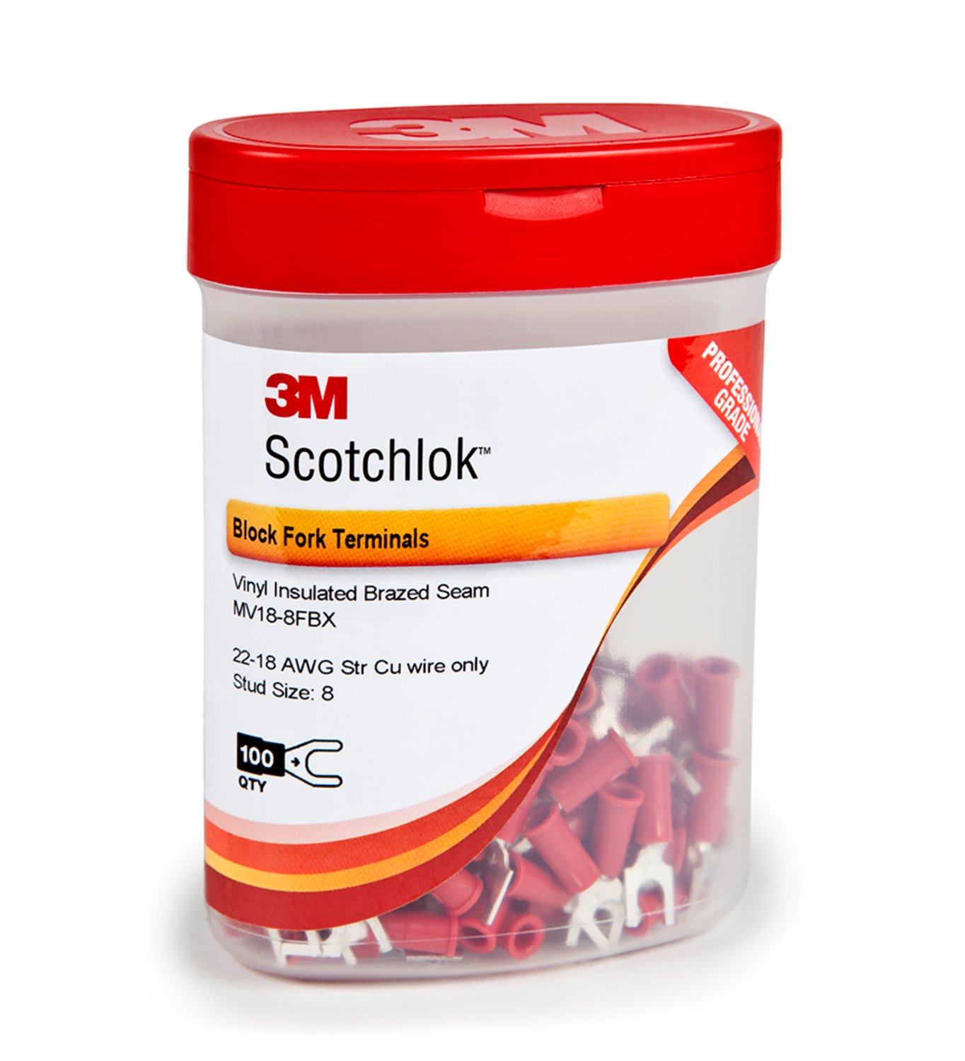 7000133323 - 3M Scotchlok Block Fork Vinyl Insulated, 100/bottle, MV18-8FBX, suitable for use in a terminal block, 500/Case