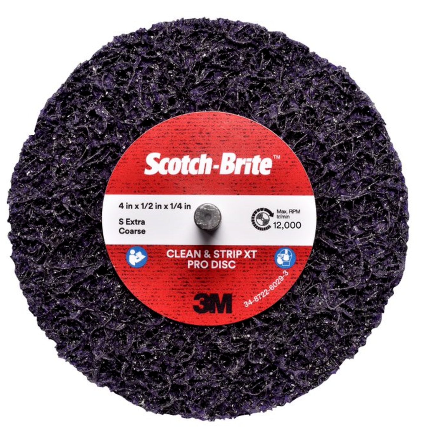 7100173799 - Scotch-Brite Clean and Strip XT Pro Disc, XO-DC, SiC Extra Coarse, Purple, 4 in x 1/2 in x 1/4 in, Shaft Mount, 10 ea/Case