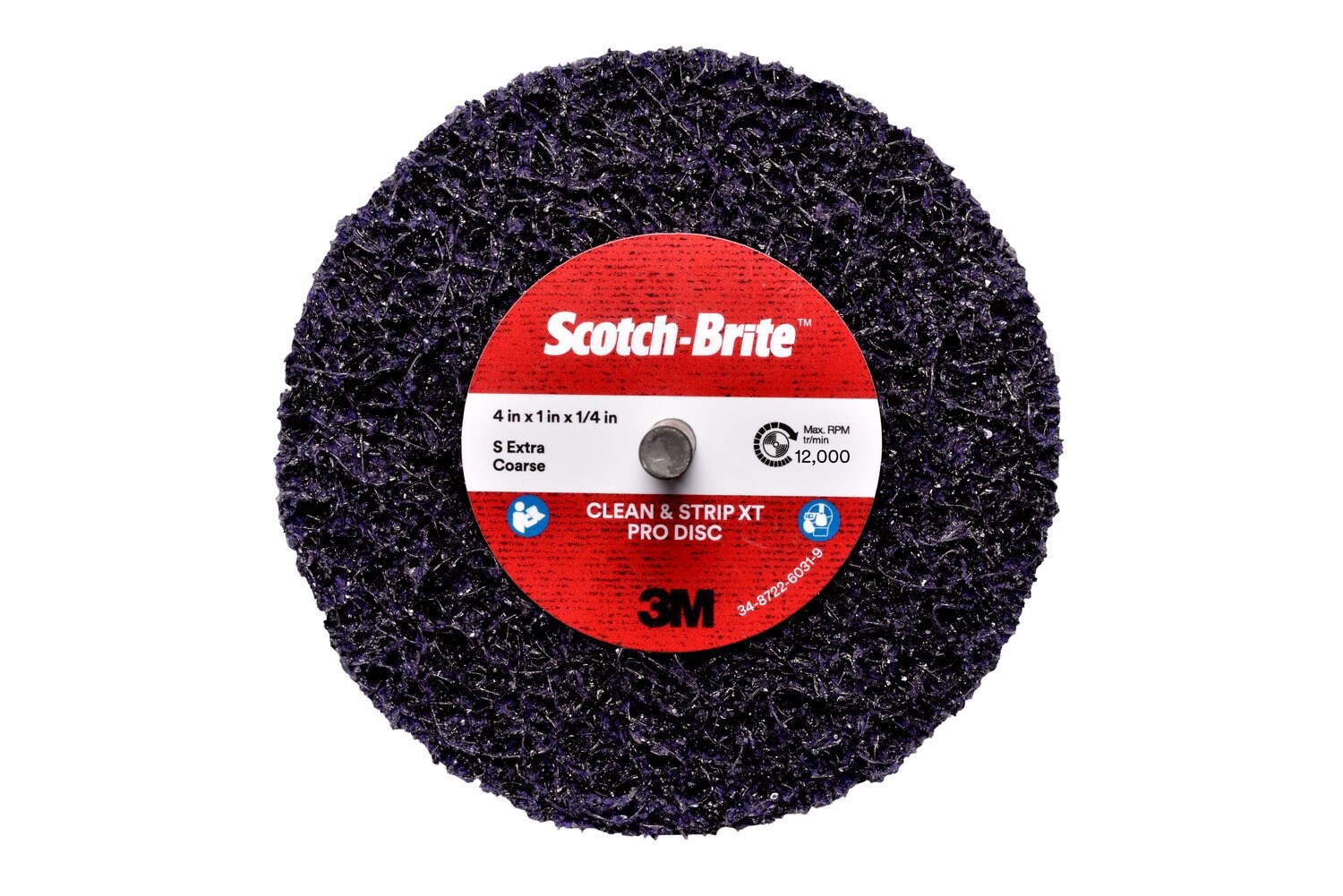 7100173798 - Scotch-Brite Clean and Strip XT Pro Disc, XO-DC, SiC Extra Coarse, Purple, 4 in x 1 in x 1/4 in, 2 Ply Shaft Mount, 10 ea/Case