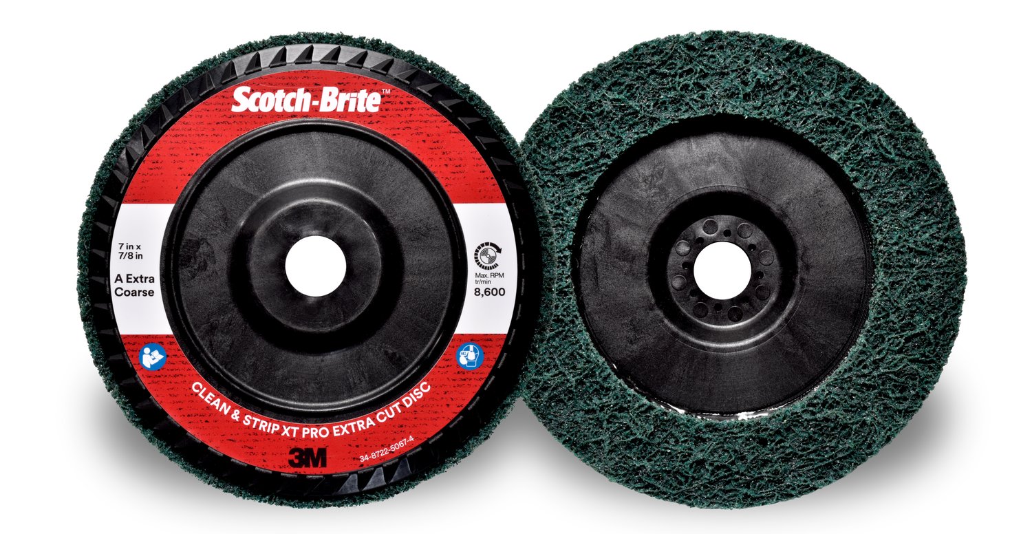 7100175508 - Scotch-Brite Clean and Strip XT Pro Extra Cut Disc, XC-DC, A/O Extra Coarse, Green, 7 in x 7/8 in, Type 27, 5 ea/Case