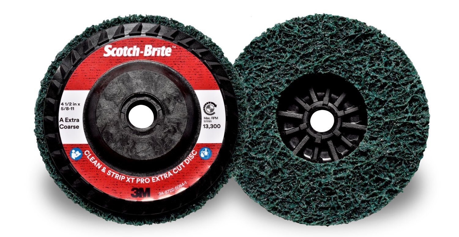 7100175520 - Scotch-Brite Clean and Strip XT Pro Extra Cut Disc, XC-DC, A/O Extra Coarse, Green, 4-1/2 in x 5/8 in-11, Type 27, 10 ea/Case