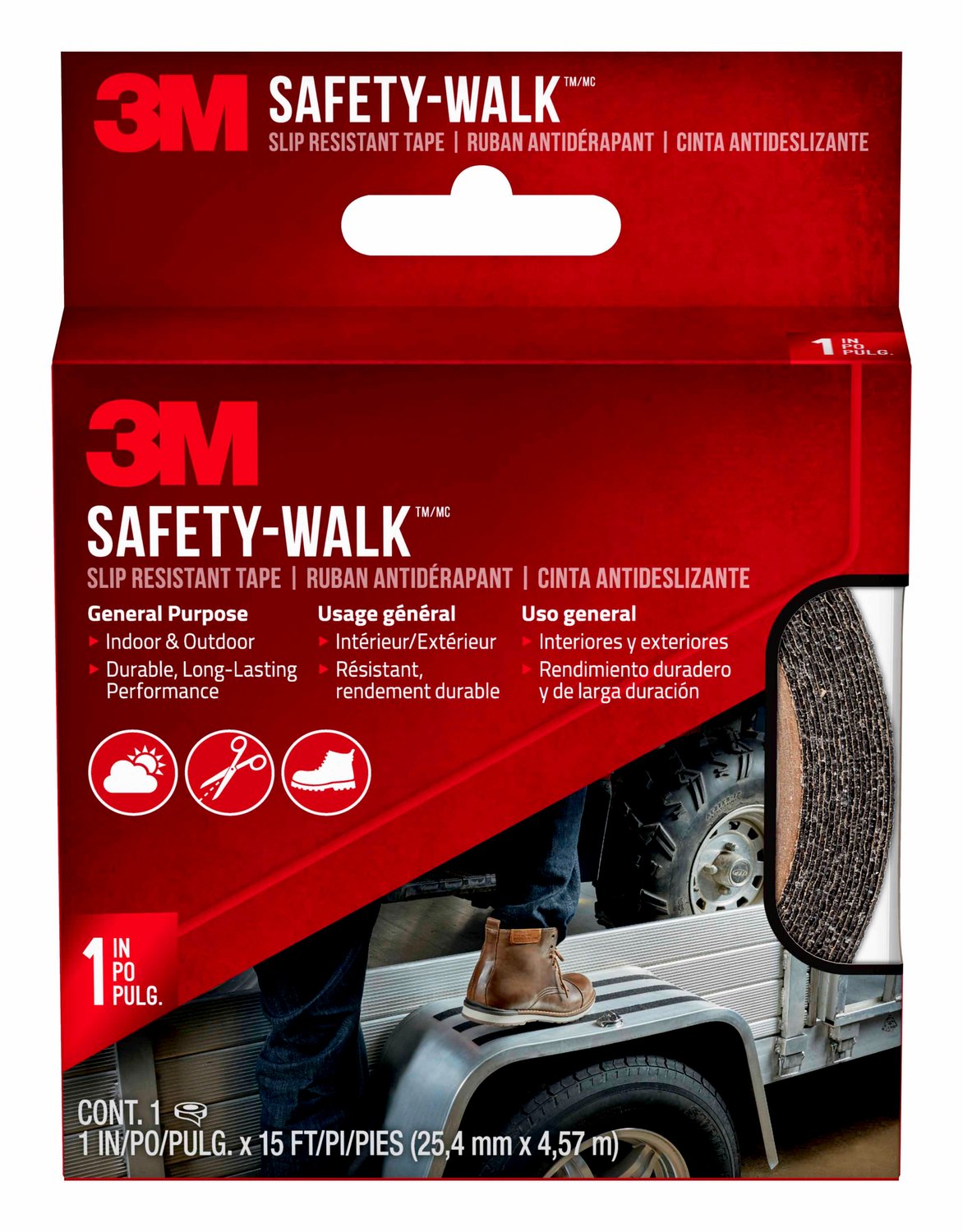 7100179779 - 3M Safety-Walk Slip Resistant Tape, 610B-R1X180, 1 in x 15 ft, Black
