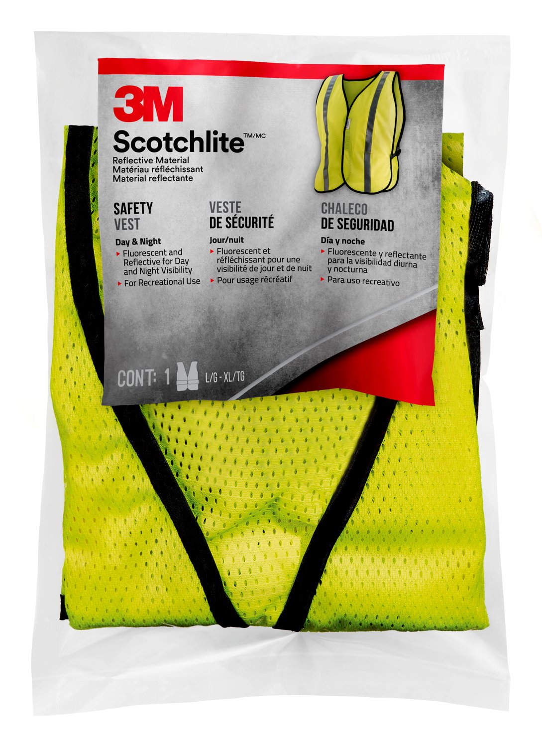 7100160504 - 3M Scotchlite Reflective Material Day/Night Safety Vest, 94601H1-DC, 8/cs