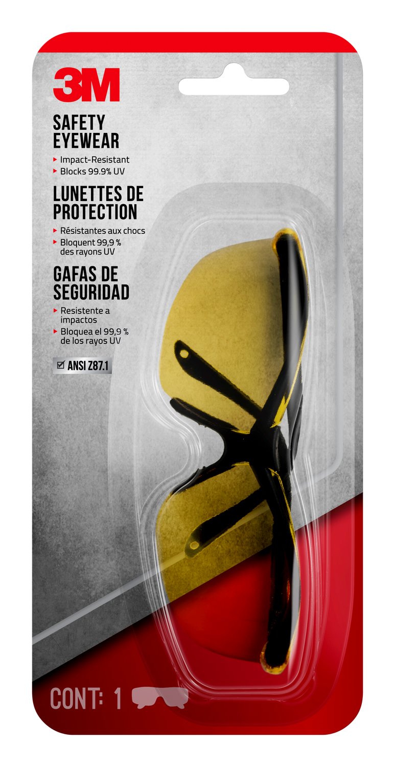 7100160761 - 3M Safety Eyewear Anti-Scratch, 90966H1-C, Black, Amber Lens, 12/case