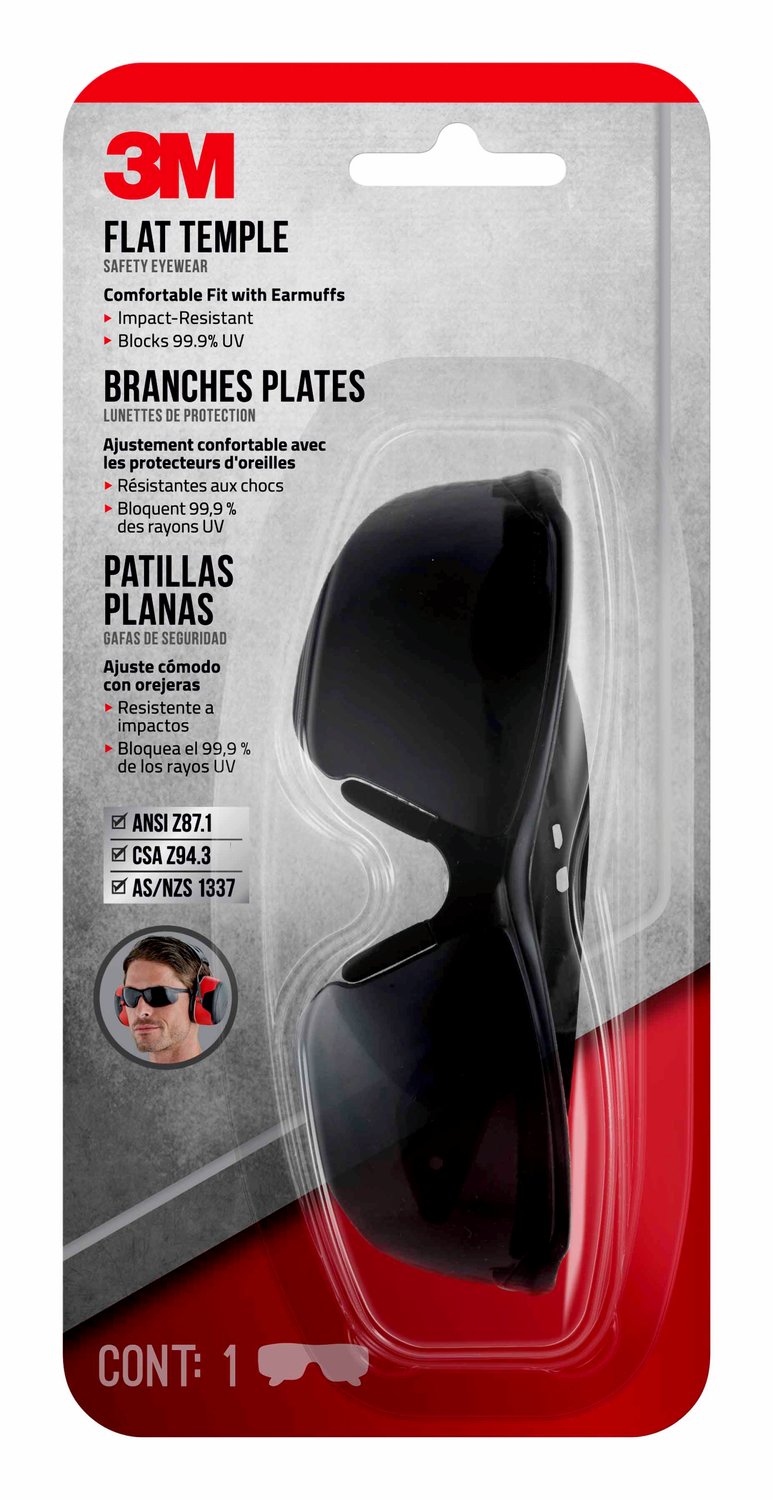 7100166615 - 3M Flat Temple Eyewear Anti-Scratch 47011H1-DC, Black/Red, Gray Lens, 6/case
