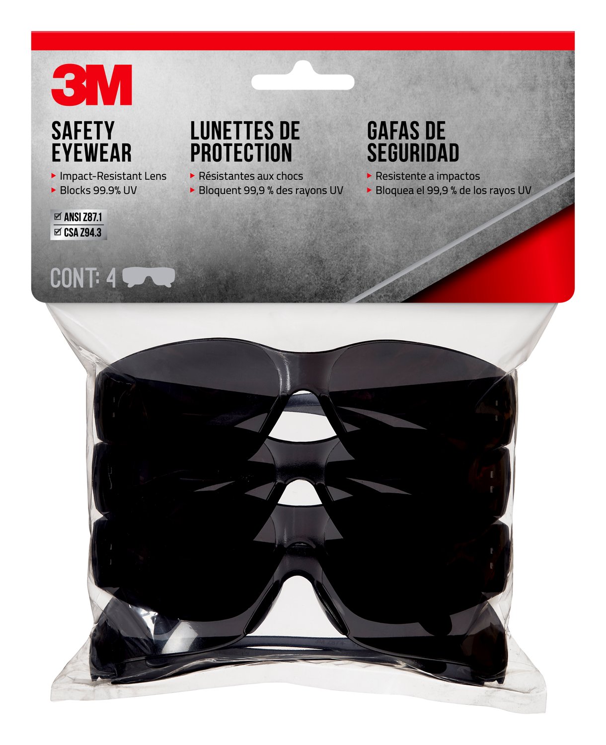 7100245442 - 3M Safety Eyewear 90954H4-DC, Gray, Gray Lens, Anti-Scratch, 4/pack, 10 packs/case
