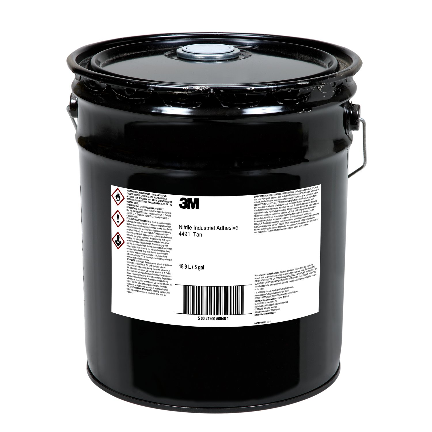 7010310263 - 3M Nitrile Industrial Adhesive 4491, Tan, 5 Gallon Pour Spout (Pail), Drum