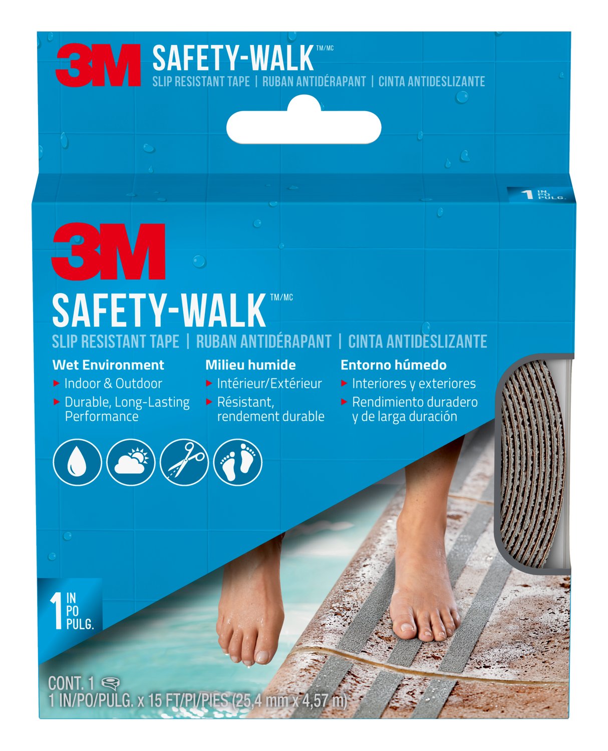 7100173157 - 3M Safety-Walk Slip Resistant Tape, 370G-R1X180, 1 in X 15 ft, Grey