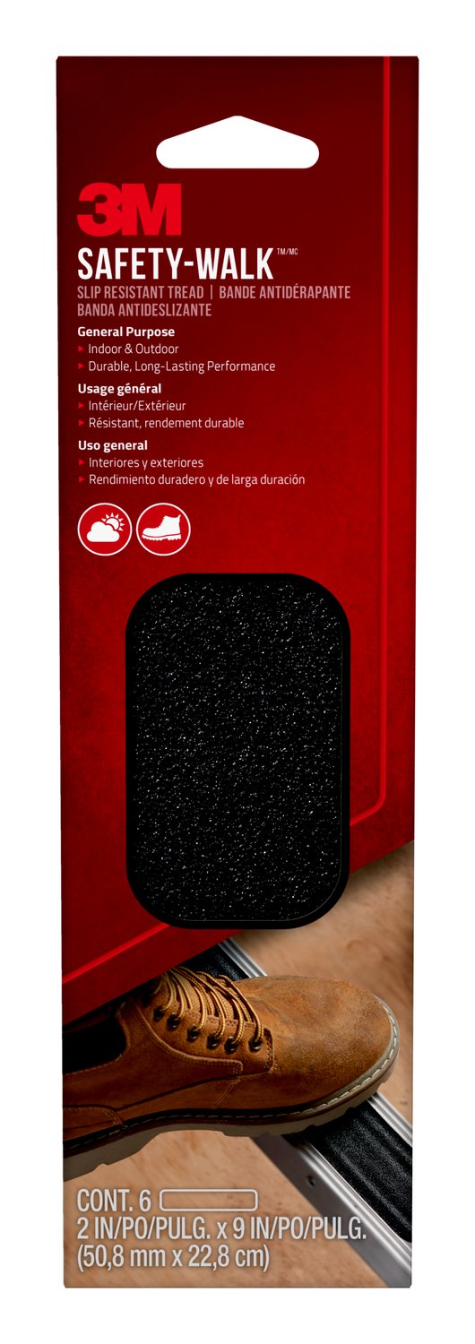 7100173131 - 3M Safety-Walk Slip Resistant Tape 610B-T2X9, Black, 2 in x 9 in, 6 Strips/pack, 12 packs/case