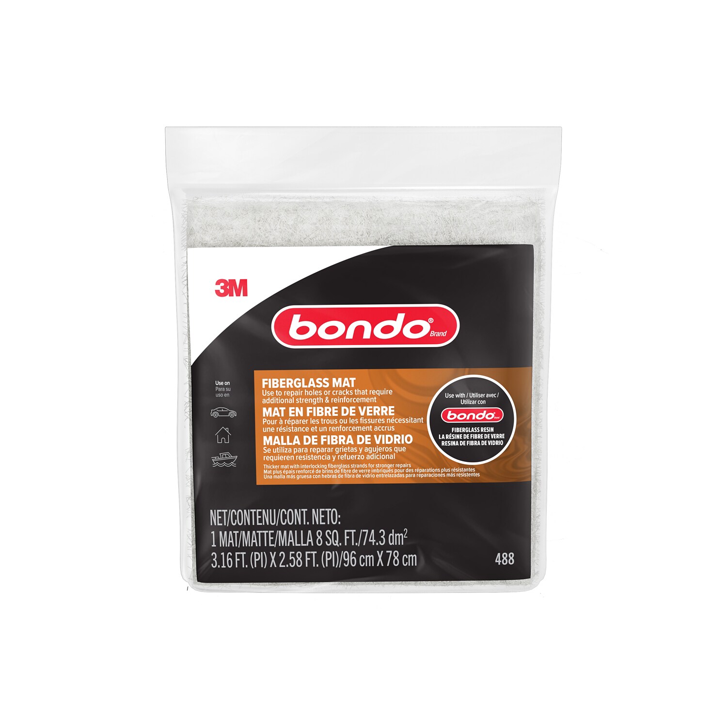 7100347560 - Bondo Fiberglass Mat 00488SRP, 8 sq ft, 6/Case